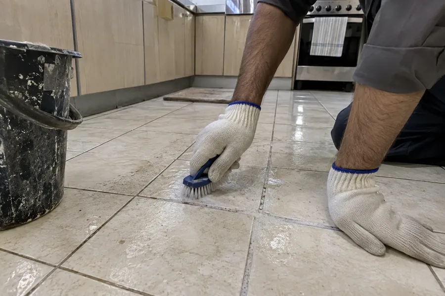 تنظيف خطوط الفواصل بين قطع البلاط